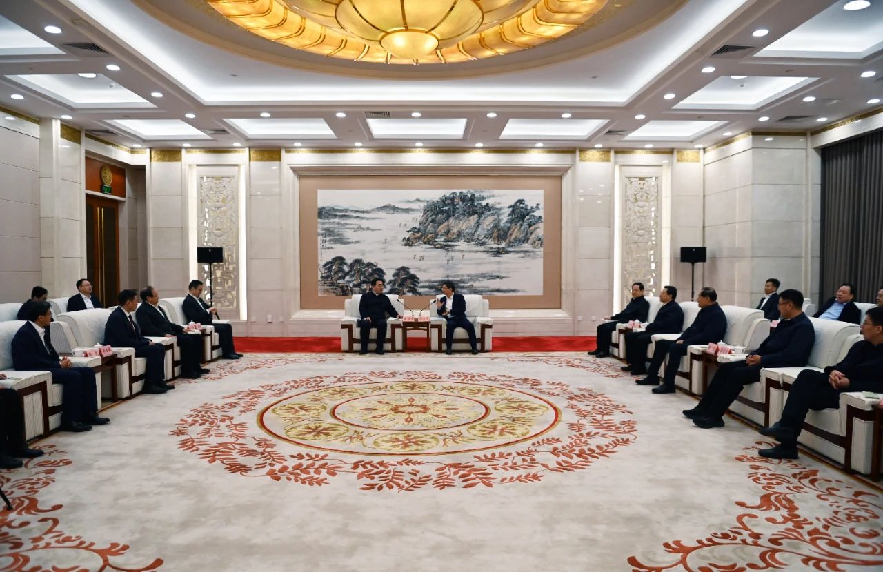 濟(jì)寧市委書記溫金榮，市委副書記、代市長(zhǎng)張海波會(huì)見(jiàn)滿慎剛一行